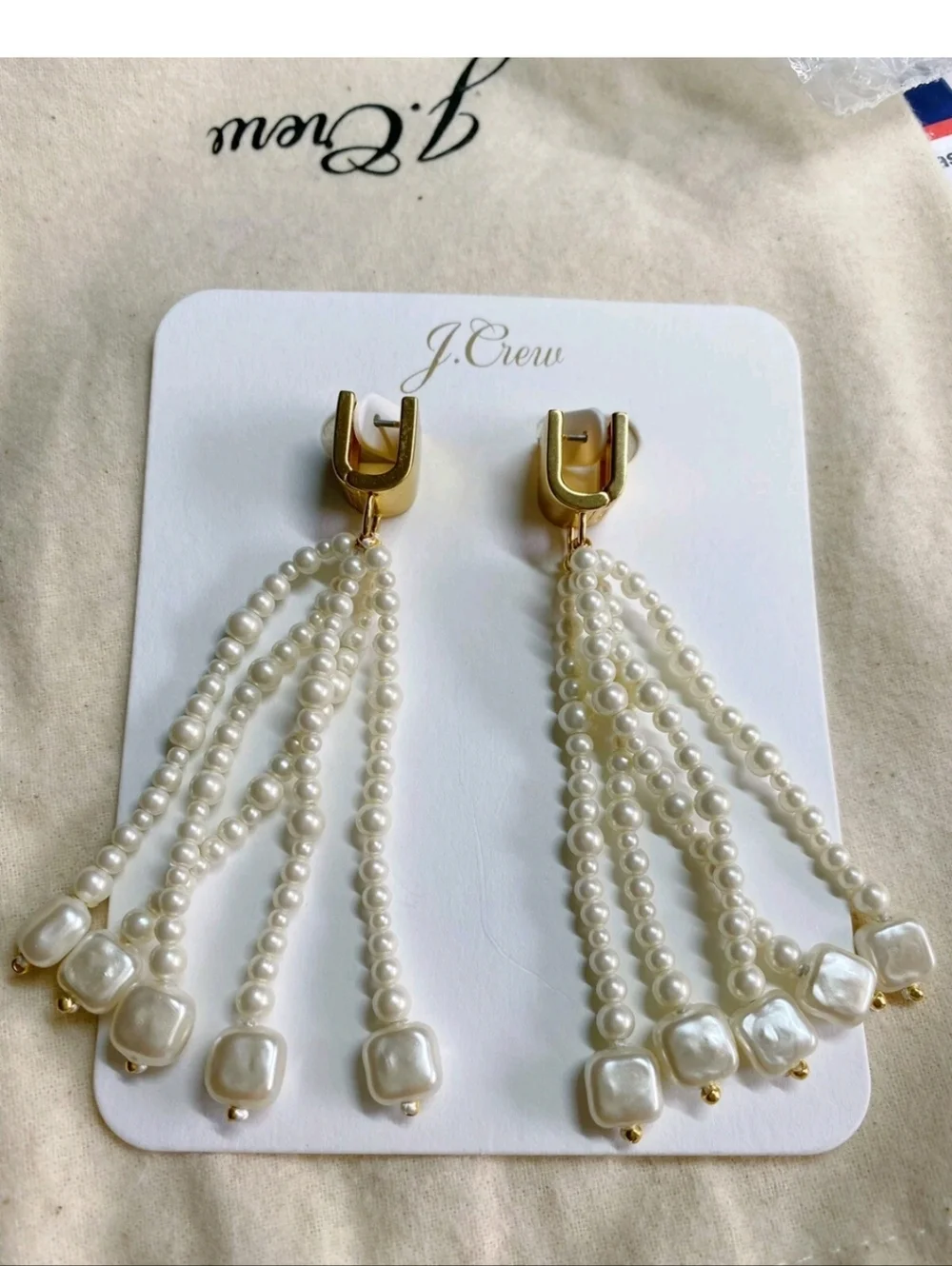 J.CREW Freshwater pearl sparkle statement earrings 2 1/2 In. BNWT SO 1 Left!